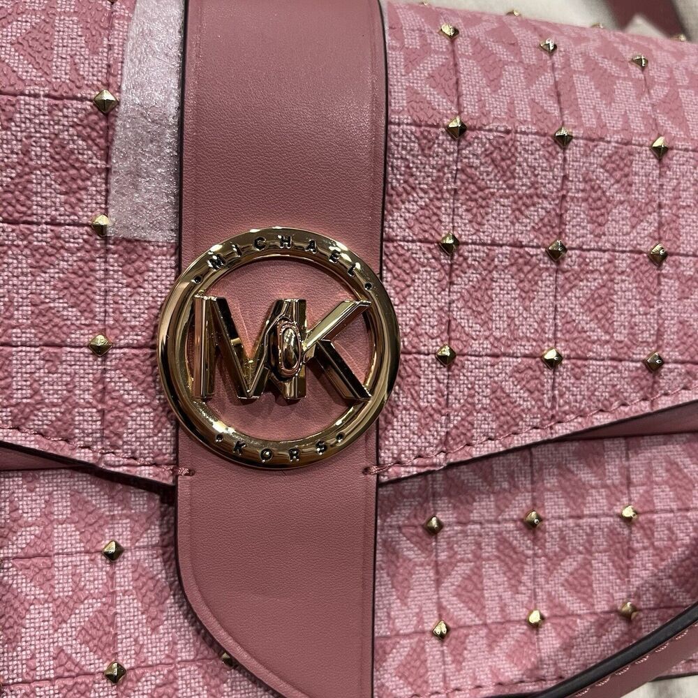 MICHAEL KORS Greenwich Quilted Faux Leather Studded Shoulder Crossbody Rose NWT - Picture 8 of 15